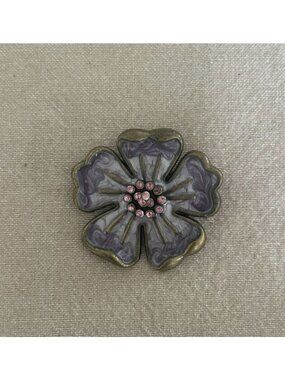 Vintage Style Purple Enamel Flower Brooch Pink Rhinestone Center